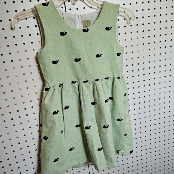 Girls Lolly Wolly Doodle Dress Green With Navy Embroidered Whales Size 8 - Picture 1 of 9